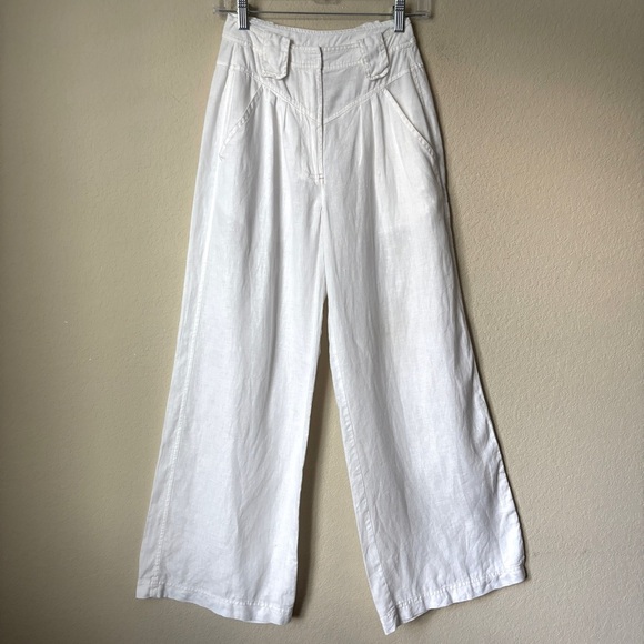 Kivari Linen Wide-Leg High Waisted White Beachy Pants - Picture 1 of 12